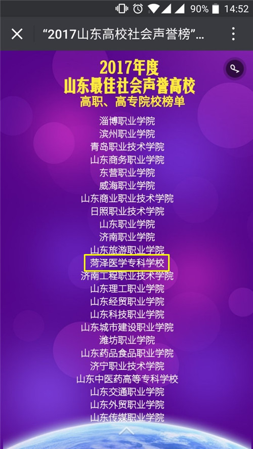 我校获评“2017年度山东最佳社会声誉高校”